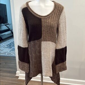 Debbie Morgan Small Brown Colorblock Knit Tunic Length Sweater